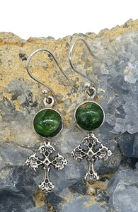 Chrome Diopside Cross Earrings, Siberian Emerald, Sterling Silver, Holds Mysteries - GemzAustralia 