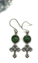 Load image into Gallery viewer, Chrome Diopside Cross Earrings, Siberian Emerald, Sterling Silver, Holds Mysteries - GemzAustralia 