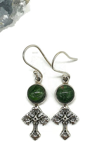 Chrome Diopside Cross Earrings, Siberian Emerald, Sterling Silver, Holds Mysteries - GemzAustralia 