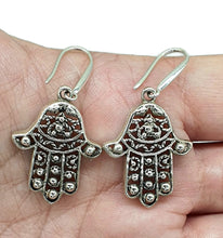 Load image into Gallery viewer, Hamsa Hand Earrings, Sterling Silver, Oxidized Silver, Universal sign of protection - GemzAustralia 