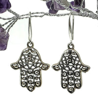Load image into Gallery viewer, Hamsa Hand Earrings, Sterling Silver, Oxidized Silver, Universal sign of protection - GemzAustralia 