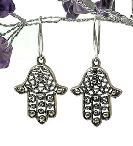 Hamsa Hand Earrings, Sterling Silver, Oxidized Silver, Universal sign of protection - GemzAustralia 