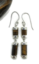 Load image into Gallery viewer, Hexagon Tiger&#39;s Eye Earrings, Sterling Silver, Double Drops, Courage Symbol, Protection - GemzAustralia 