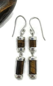 Hexagon Tiger's Eye Earrings, Sterling Silver, Double Drops, Courage Symbol, Protection - GemzAustralia 