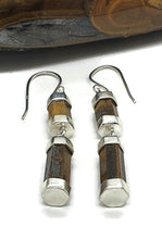 Load image into Gallery viewer, Hexagon Tiger&#39;s Eye Earrings, Sterling Silver, Double Drops, Courage Symbol, Protection - GemzAustralia 