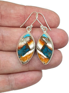 Oyster Turquoise Earrings, Sterling Silver, Spiny Oyster Shell, Marquise Shaped - GemzAustralia 