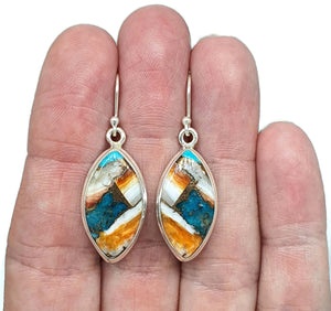 Oyster Turquoise Earrings, Sterling Silver, Spiny Oyster Shell, Marquise Shaped - GemzAustralia 