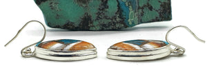 Oyster Turquoise Earrings, Sterling Silver, Spiny Oyster Shell, Marquise Shaped - GemzAustralia 
