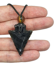 Load image into Gallery viewer, Black Obsidian &amp; Amber Necklace, Adjustable Black Cord, Arrowhead Design - GemzAustralia 