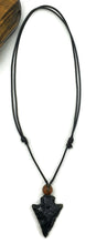 Load image into Gallery viewer, Black Obsidian &amp; Amber Necklace, Adjustable Black Cord, Arrowhead Design - GemzAustralia 