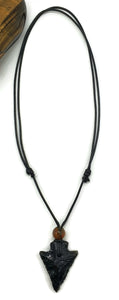 Black Obsidian & Amber Necklace, Adjustable Black Cord, Arrowhead Design - GemzAustralia 