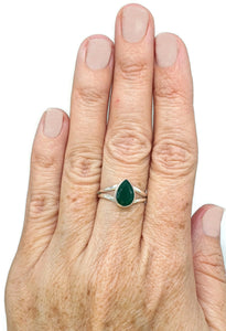 Green Onyx Ring, Size 8, Sterling Silver, Pear Shaped, Split Band Ring, Natural Gemstone - GemzAustralia 