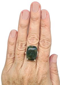 Bloodstone Ring, Size 9.5, Sterling Silver, Rectangle Shaped, Green Chalcedony - GemzAustralia 