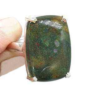 Bloodstone Ring, Size 9.5, Sterling Silver, Rectangle Shaped, Green Chalcedony - GemzAustralia 
