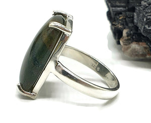 Bloodstone Ring, Size 9.5, Sterling Silver, Rectangle Shaped, Green Chalcedony - GemzAustralia 