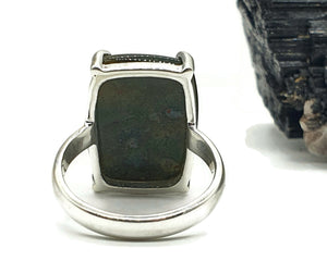 Bloodstone Ring, Size 9.5, Sterling Silver, Rectangle Shaped, Green Chalcedony - GemzAustralia 