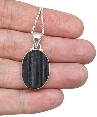 Black Tourmaline Pendant, Sterling Silver, Rough Gemstone, October Birthstone - GemzAustralia 