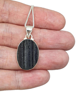 Black Tourmaline Pendant, Sterling Silver, Rough Gemstone, October Birthstone - GemzAustralia 