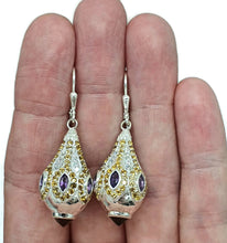 Load image into Gallery viewer, Glamorous Faberge Egg Earrings, Citrine, Amethyst, Garnet drops, Genie Bottle Design - GemzAustralia 