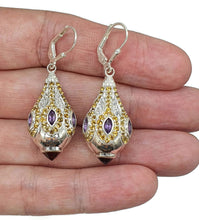 Load image into Gallery viewer, Glamorous Faberge Egg Earrings, Citrine, Amethyst, Garnet drops, Genie Bottle Design - GemzAustralia 