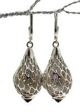 Load image into Gallery viewer, Glamorous Faberge Egg Earrings, Citrine, Amethyst, Garnet drops, Genie Bottle Design - GemzAustralia 