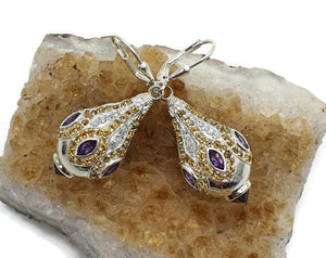 Glamorous Faberge Egg Earrings, Citrine, Amethyst, Garnet drops, Genie Bottle Design - GemzAustralia 