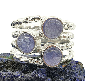 Tanzanite Ring, Size 8, Sterling Silver, Three Stone Ring, Psychic Power Stone - GemzAustralia 