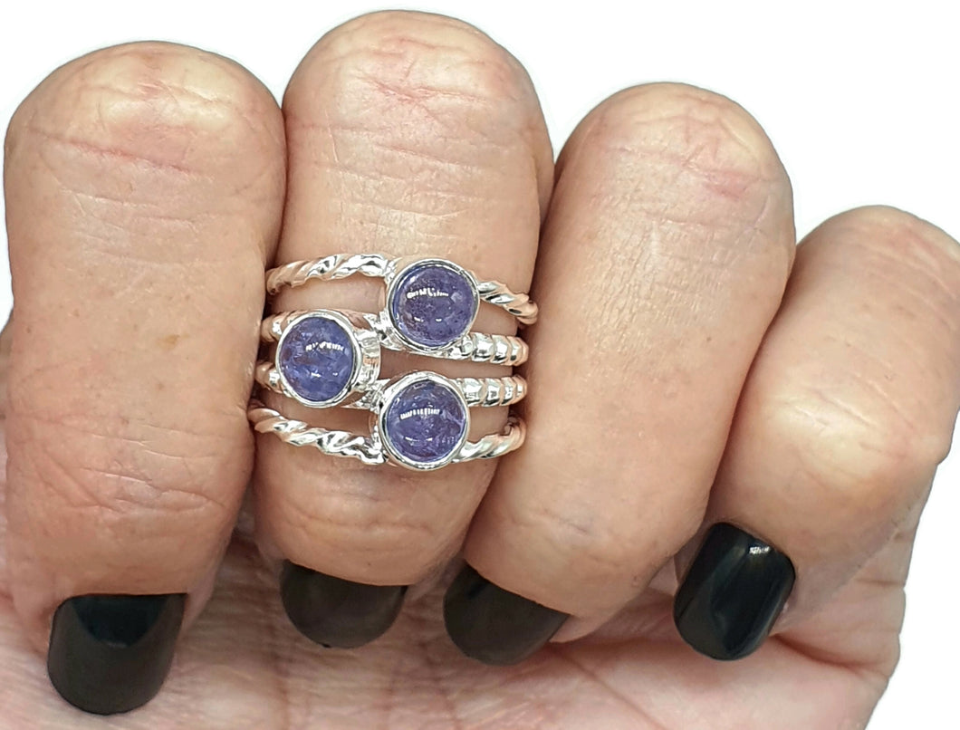 Tanzanite Ring, Size 8, Sterling Silver, Three Stone Ring, Psychic Power Stone - GemzAustralia 