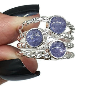 Tanzanite Ring, Size 8, Sterling Silver, Three Stone Ring, Psychic Power Stone - GemzAustralia 