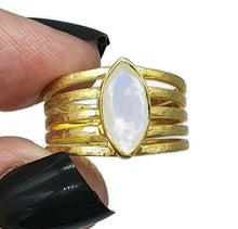 Load image into Gallery viewer, Faceted Rainbow Moonstone Ring, Size 7.75, Sterling Silver, 14k gold plated - GemzAustralia 