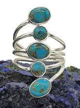 Load image into Gallery viewer, Blue Arizona Turquoise Ring, Size 9.5, Sterling Silver, Five Stone Ring, Protection Stone - GemzAustralia 
