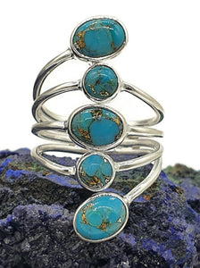 Blue Arizona Turquoise Ring, Size 9.5, Sterling Silver, Five Stone Ring, Protection Stone - GemzAustralia 