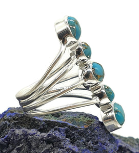 Blue Arizona Turquoise Ring, Size 9.5, Sterling Silver, Five Stone Ring, Protection Stone - GemzAustralia 