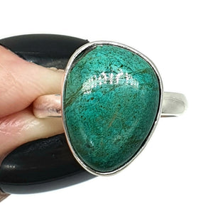 Chrysocolla Ring, Size 9, Sterling Silver, Green Blue Gemstone, Communication Stone - GemzAustralia 