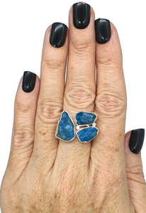 Statement Raw Blue Apatite Ring, Size 7.5, Sterling Silver, Rough Neon Blue Apatite - GemzAustralia 