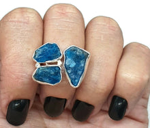 Load image into Gallery viewer, Statement Raw Blue Apatite Ring, Size 7.5, Sterling Silver, Rough Neon Blue Apatite - GemzAustralia 