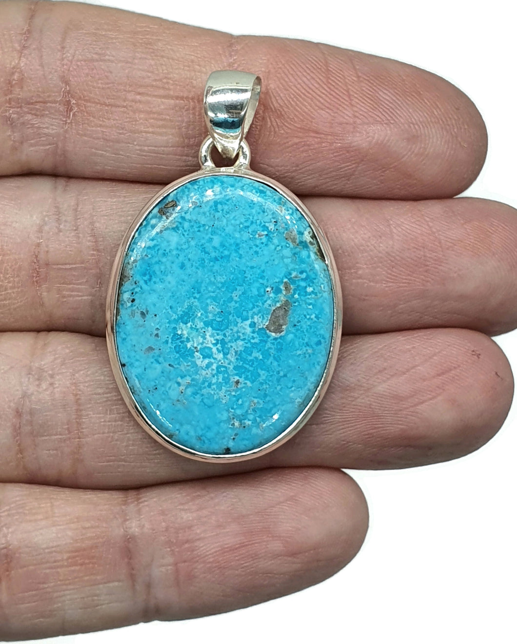 Arizona Turquoise Pendant, Sterling Silver, Blue Turquoise, Oval Shape - GemzAustralia 