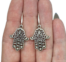 Load image into Gallery viewer, Hamsa Hand Earrings, Sterling Silver, Oxidized Silver, Universal sign of protection - GemzAustralia 