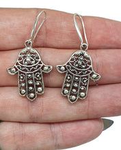 Load image into Gallery viewer, Hamsa Hand Earrings, Sterling Silver, Oxidized Silver, Universal sign of protection - GemzAustralia 