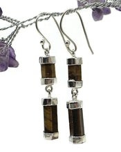 Load image into Gallery viewer, Hexagon Tiger&#39;s Eye Earrings, Sterling Silver, Double Drops, Courage Symbol, Protection - GemzAustralia 