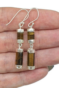 Hexagon Tiger's Eye Earrings, Sterling Silver, Double Drops, Courage Symbol, Protection - GemzAustralia 