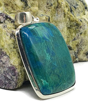 Load image into Gallery viewer, Chrysocolla Pendant, Rectangle Shaped, Sterling Silver, Green Blue Gemstone - GemzAustralia 