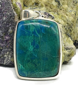 Chrysocolla Pendant, Rectangle Shaped, Sterling Silver, Green Blue Gemstone - GemzAustralia 