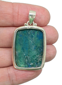 Chrysocolla Pendant, Rectangle Shaped, Sterling Silver, Green Blue Gemstone - GemzAustralia 