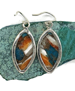 Oyster Turquoise Earrings, Sterling Silver, Spiny Oyster Shell, Marquise Shaped - GemzAustralia 