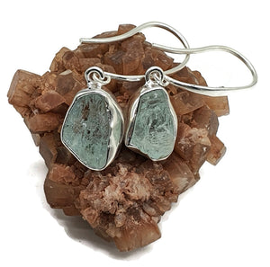 Rough Aquamarine Earrings, Sterling Silver, Raw Aquamarine, March Birthstone - GemzAustralia 