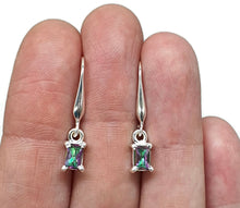 Load image into Gallery viewer, Mystic Topaz Earrings, 2.2 carats, Sterling Silver, Emerald Facet, Purple/Green Gem - GemzAustralia 