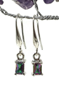 Mystic Topaz Earrings, 2.2 carats, Sterling Silver, Emerald Facet, Purple/Green Gem - GemzAustralia 