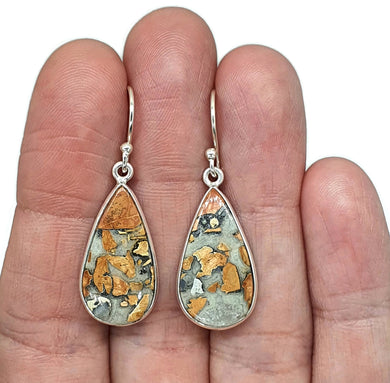 Maligano Jasper Earrings, Sterling Silver, Pear Shaped, Orange & Grey Gemstone - GemzAustralia 