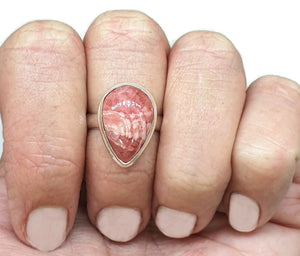 Rhodochrosite Ring, Size 6.5, Pear Shaped, Sterling Silver, Rosa Del Inca Gemstone - GemzAustralia 